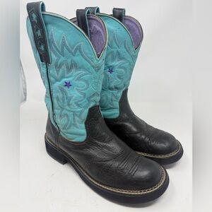 Ariat ProBaby Boots 16707 Black Turquoise Leather Rodeo Western Women Size 9 B